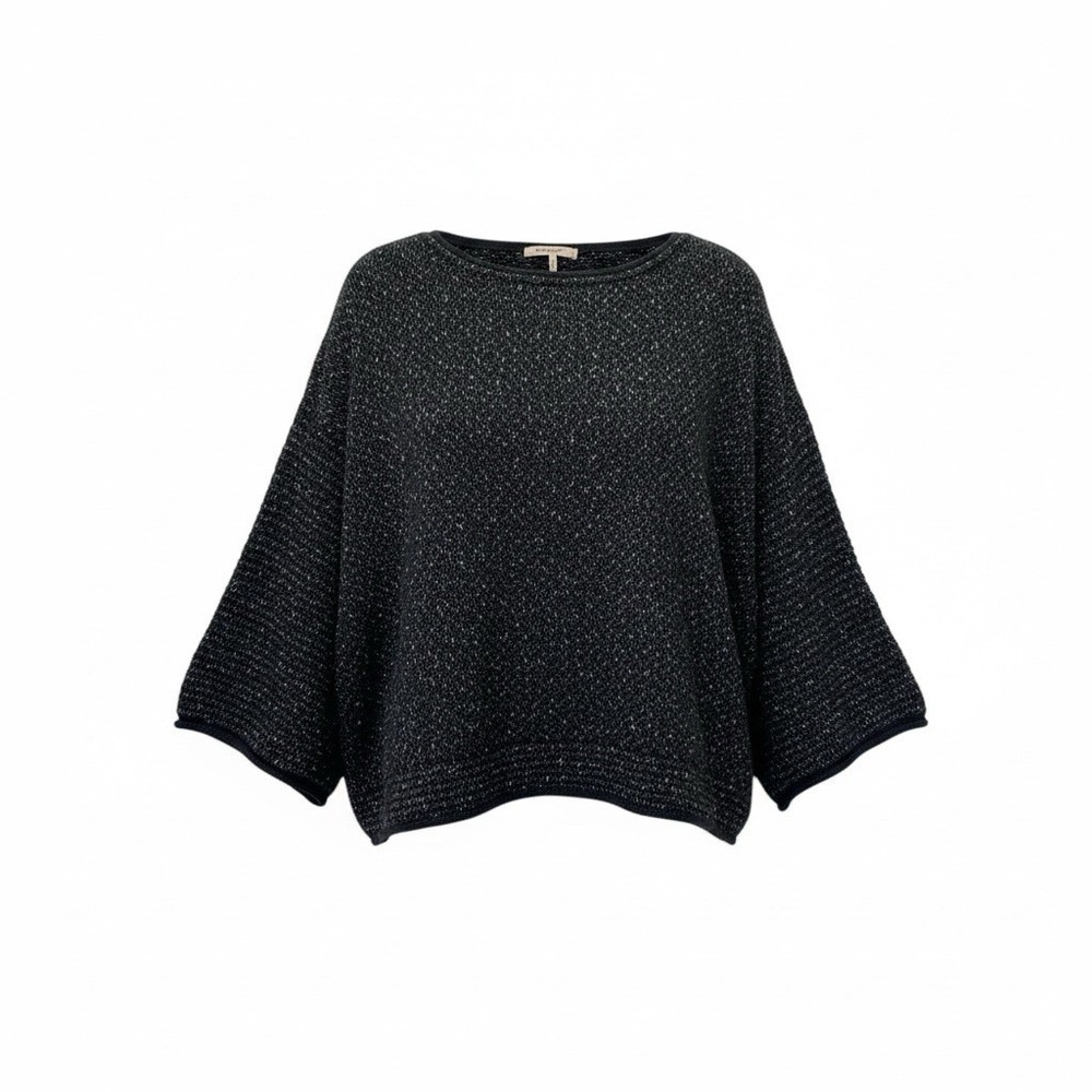 Free People Navy Blue Tweed Boucle Pullover Sweater Boxy Large Cotton‎ Boho